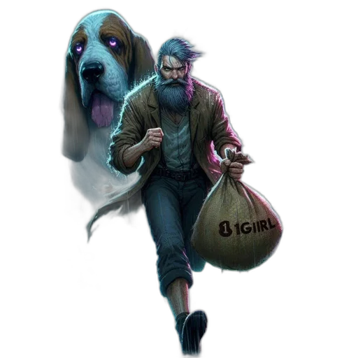 animal, creature, concept art, cyberpunk, comic book art, fantasy art, bearded, man transparent PNG cut-out
