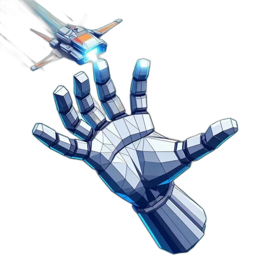 robot, weapon, staff, concept art, 3d render, pixel art, cyberpunk, blue transparent PNG cut-out