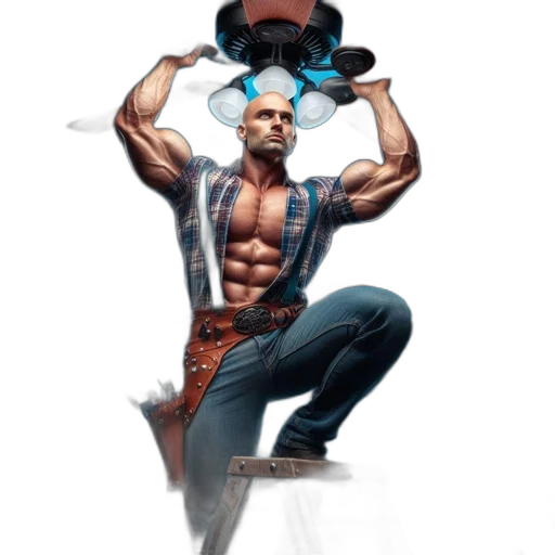 weapon, robot, staff, concept art, comic book art, cyberpunk, fantasy art, muscular transparent PNG cut-out