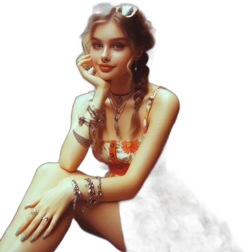 jewelry, pixel art, photorealistic, fantasy art, concept art, earth tones, young, woman transparent PNG cut-out