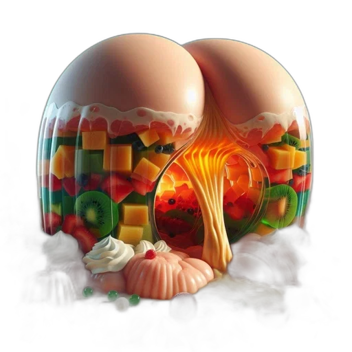 food, 3d render, photorealistic, concept art, outer space, massive, peach-hued, transparent transparent PNG cut-out