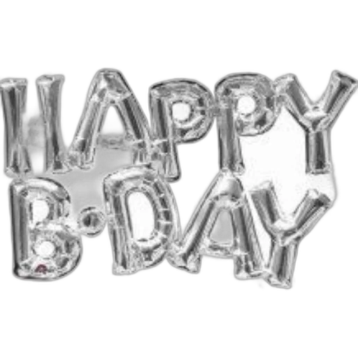 silver, foil, balloons, spelling, happy, b-day, cursive, script transparent PNG cut-out