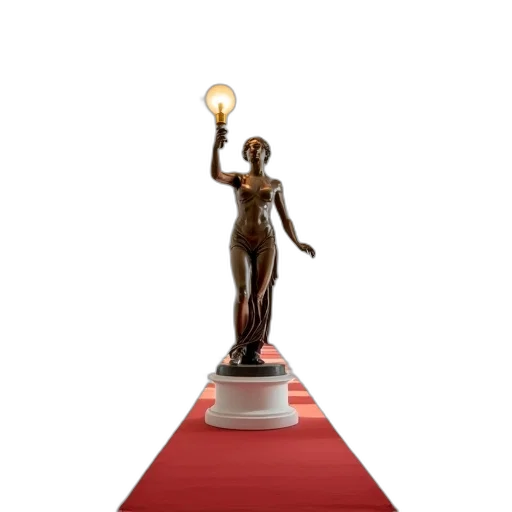staff, 3d render, concept art, bronze, statue, woman, holding, light transparent PNG cut-out