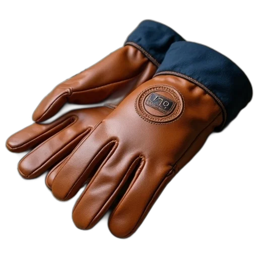pair, brown, leather, gloves, blue, cuff, resting, canvas transparent PNG cut-out