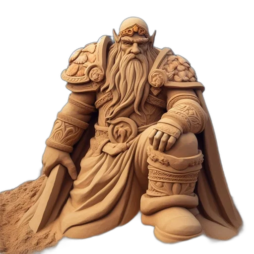 creature, fantasy art, concept art, 3d render, life-sized, sand, sculpture, stern transparent PNG cut-out