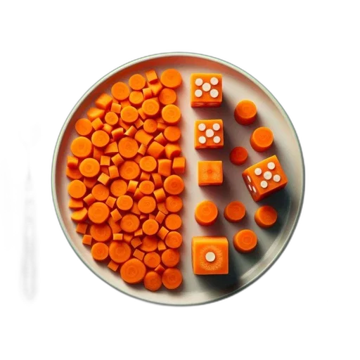 food, jewelry, 3d render, colorful, plate, sliced, cubed, carrot transparent PNG cut-out