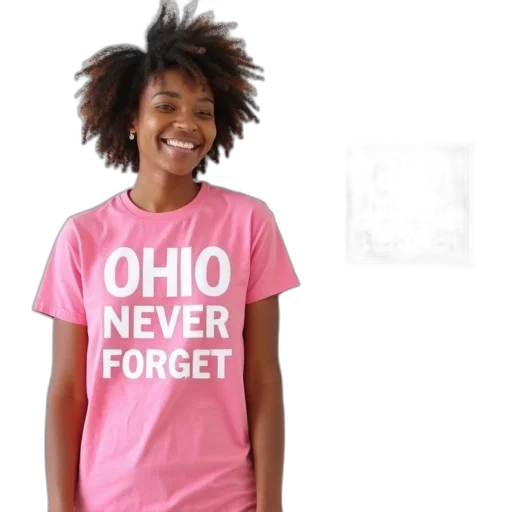 woman, wearing, pink, t-shirt, text, ohio, never, forget transparent PNG cut-out