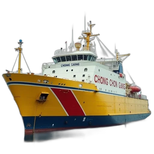 large, yellow, white, ship, red, blue, stripe, side transparent PNG cut-out