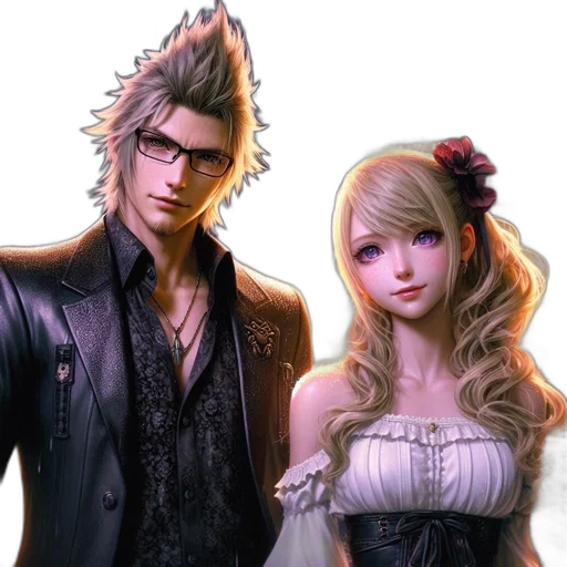 concept art, two, animated, characters, one, spiky, hair, black transparent PNG cut-out