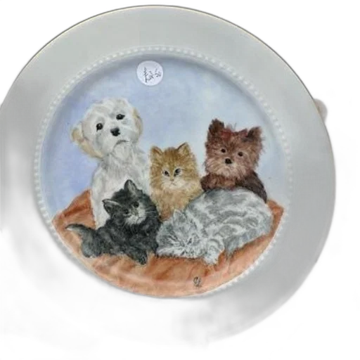 decorative, plate, features, painting, four, adorable, puppies, kittens transparent PNG cut-out