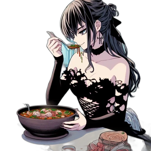 food, dress, jewelry, anime, concept art, pixel art, cartoon, dark transparent PNG cut-out