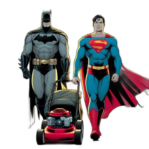 comic book art, concept art, cartoon, batman, superman, humorously, engage, everyday transparent PNG cut-out