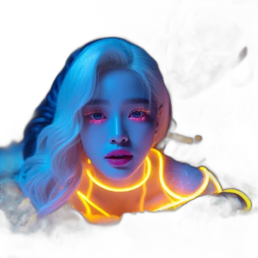 face, mask, robot, concept art, vaporwave, fantasy art, cyberpunk, neon lights transparent PNG cut-out
