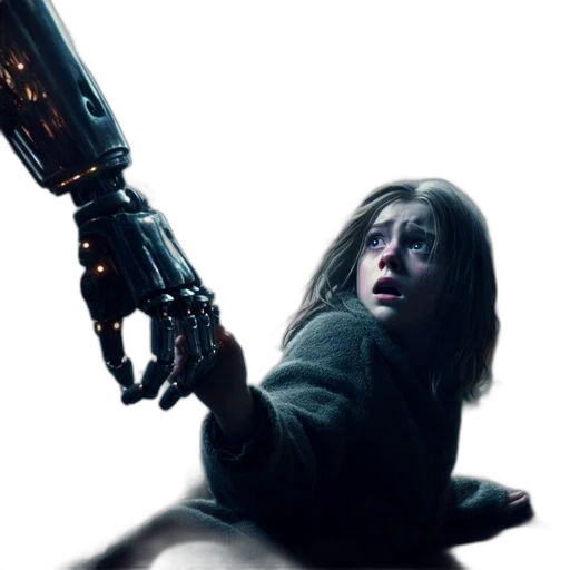weapon, concept art, cyberpunk, 3d render, young, girl, reaches, out transparent PNG cut-out