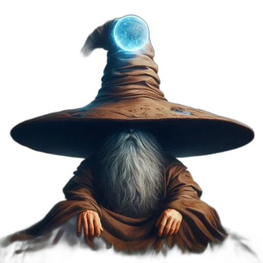 hat, staff, mask, creature, concept art, fantasy art, pixel art, photorealistic transparent PNG cut-out