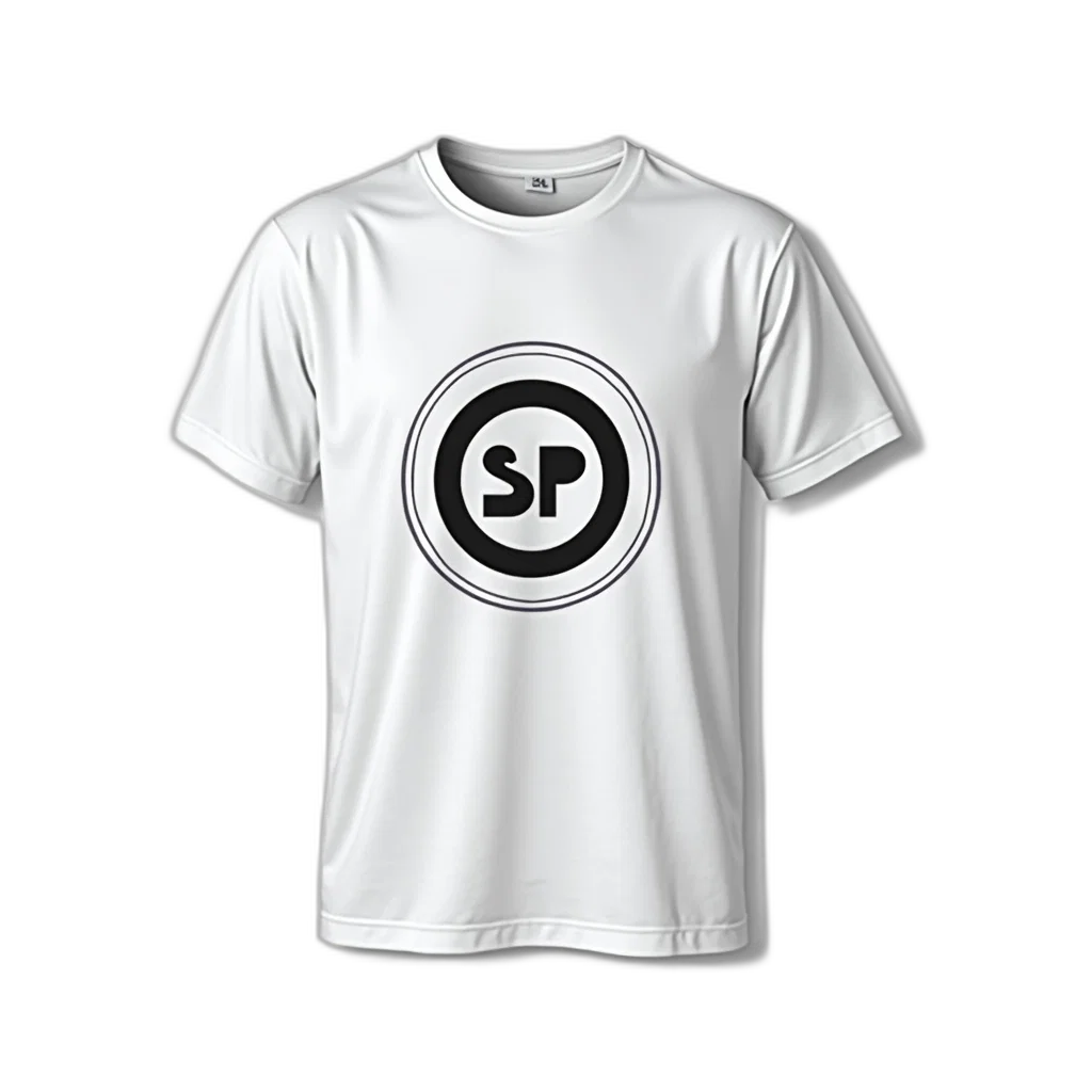 3d render, white, t-shirt, stylized, letter, center, surrounded, circular transparent PNG cut-out