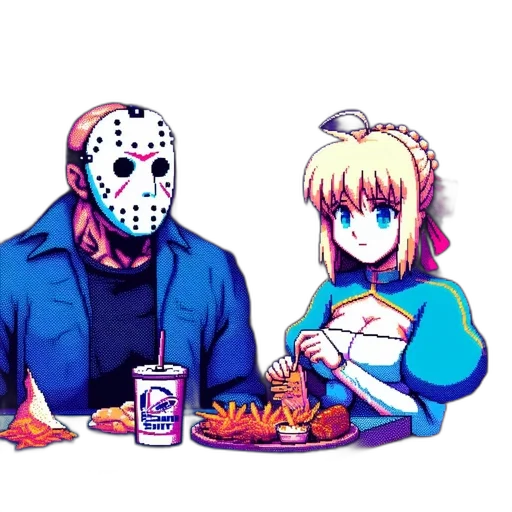 mask, food, pixel art, vaporwave, concept art, anime, fire, neon lights transparent PNG cut-out