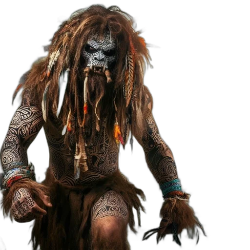 mask, creature, animal, staff, concept art, fantasy art, photorealistic, 3d render transparent PNG cut-out