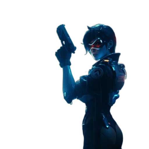 weapon, robot, mask, jacket, concept art, 3d render, cyberpunk, comic book art transparent PNG cut-out