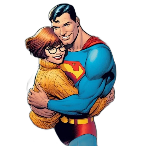 comic book art, superman, embraces, lois, lane, platform, above, urban transparent PNG cut-out