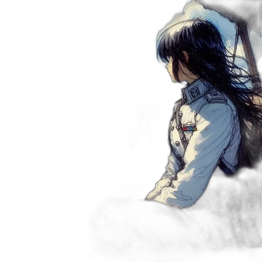 jacket, sword, anime, watercolor, concept art, photorealistic, snow, fog transparent PNG cut-out
