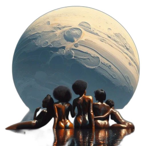 concept art, fantasy art, comic book art, outer space, underwater, earth tones, five, women transparent PNG cut-out