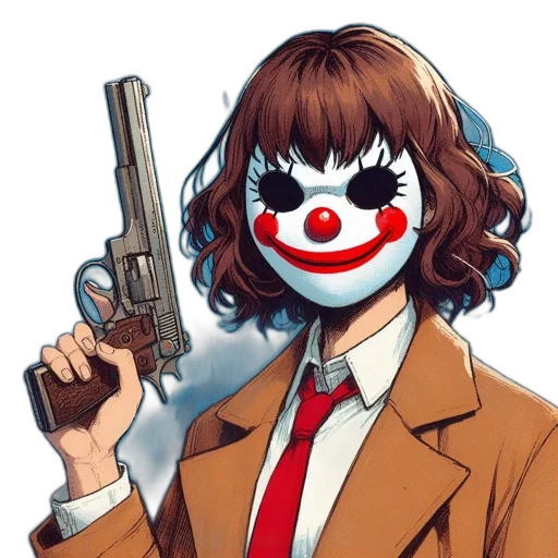weapon, face, mask, jacket, comic book art, anime, cartoon, concept art transparent PNG cut-out