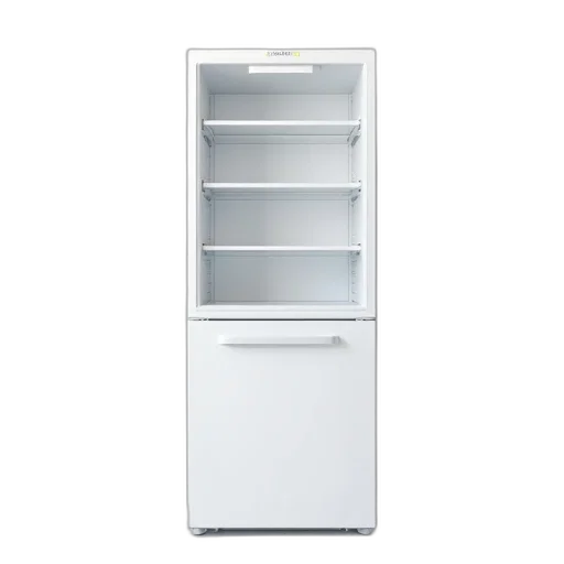 furniture, food, robot, 3d render, white, refrigerator, two, shelves transparent PNG cut-out