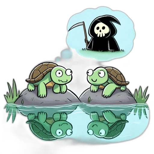 concept art, fantasy art, pixel art, underwater, fog, two, turtles, swim transparent PNG cut-out