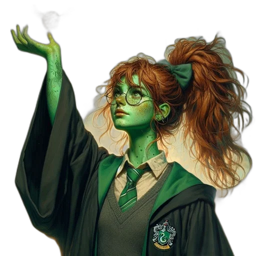 staff, fantasy art, concept art, comic book art, photorealistic, green, young, woman transparent PNG cut-out