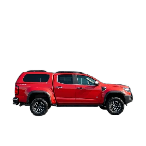 car, 3d render, photorealistic, red, pickup, truck, parked, front transparent PNG cut-out
