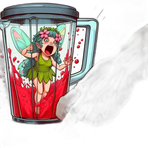 concept art, comic book art, fantasy art, hand, presses, button, blender, containing transparent PNG cut-out