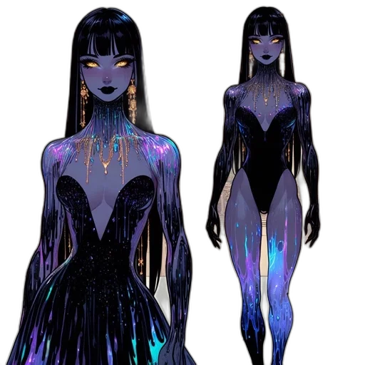 dress, concept art, fantasy art, cyberpunk, comic book art, neon lights, outer space, dark transparent PNG cut-out