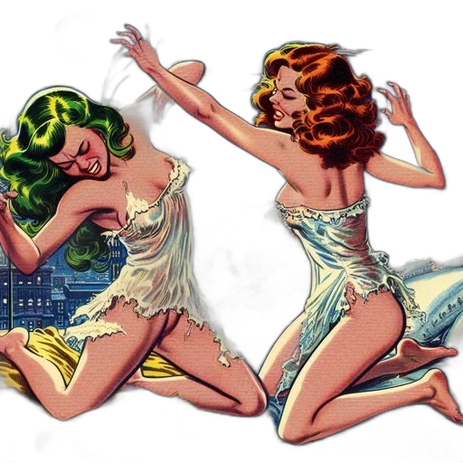 comic book art, concept art, cartoon, underwater, neon lights, outer space, two, anxious transparent PNG cut-out