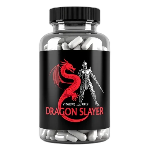 dragon, 3d render, pixel art, bottle, slayer, vitamins, black, label transparent PNG cut-out