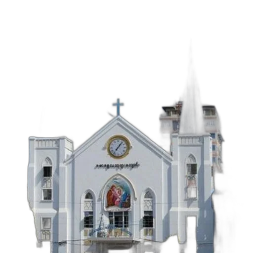 building, weapon, 3d render, concept art, photorealistic, white, church, two transparent PNG cut-out