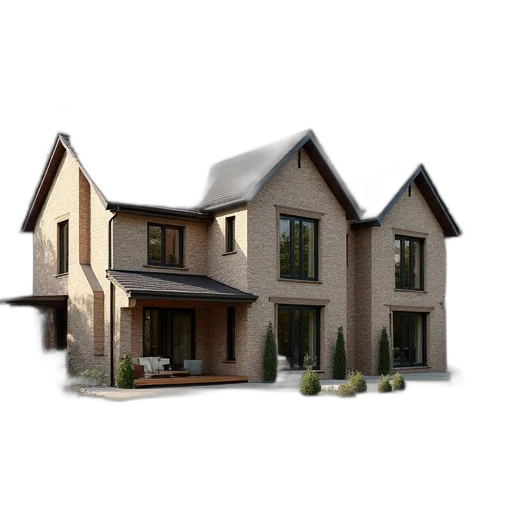 building, 3d render, photorealistic, concept art, earth tones, bedrooms, detached, house transparent PNG cut-out