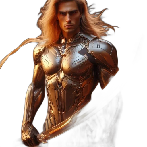 comic book art, concept art, fantasy art, photorealistic, golden, earth tones, armored, male transparent PNG cut-out