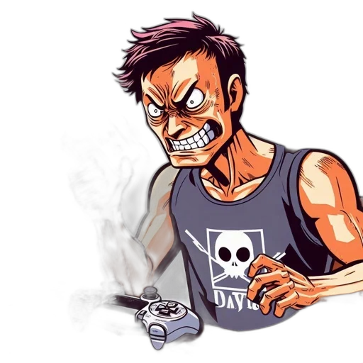 weapon, comic book art, concept art, cartoon, anime, irate, man, clad transparent PNG cut-out