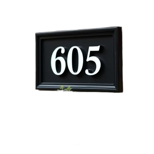 black, house, number, sign, numbers, 605, mounted, brick transparent PNG cut-out