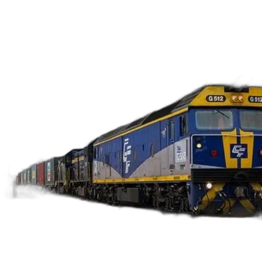 photorealistic, 3d render, concept art, blue, yellow, train, letters, front transparent PNG cut-out