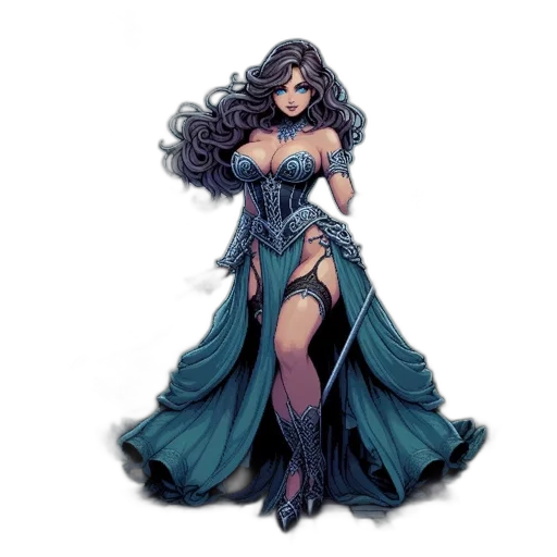 dress, comic book art, fantasy art, concept art, pixel art, dark, blue, mystical transparent PNG cut-out