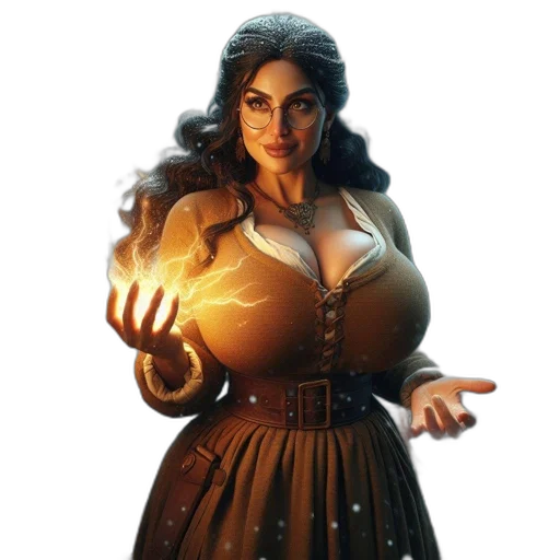 dress, jewelry, staff, fantasy art, concept art, comic book art, 3d render, fire transparent PNG cut-out