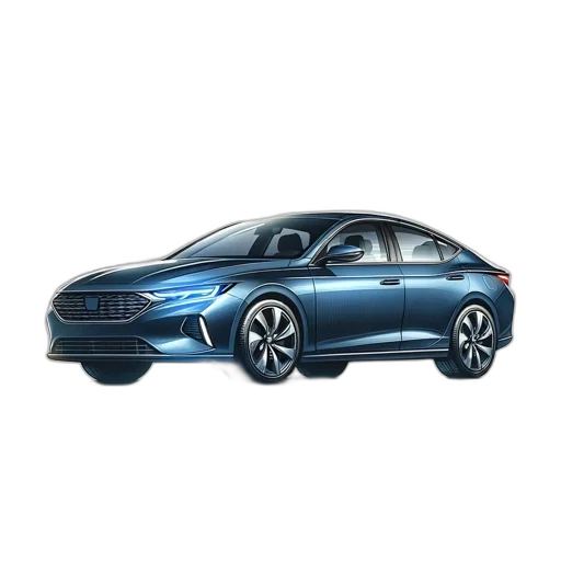 car, photorealistic, concept art, 3d render, futuristic, blue, stands, against transparent PNG cut-out