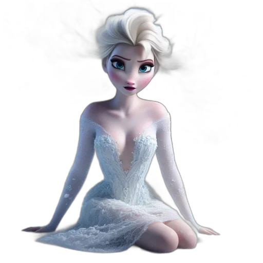 dress, concept art, 3d render, fantasy art, cartoon, snow, female, animated transparent PNG cut-out