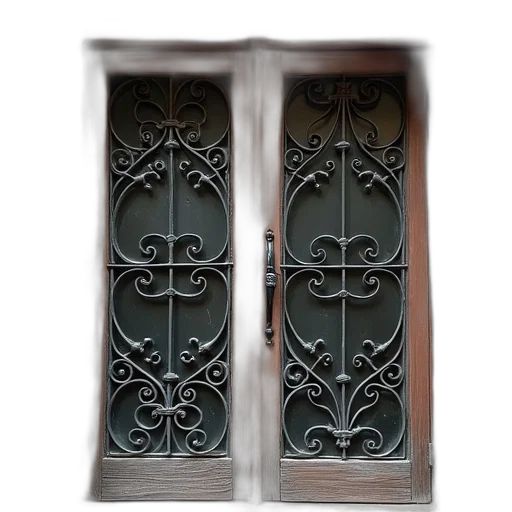 3d render, photorealistic, old, style, window, ornate, iron, screens transparent PNG cut-out