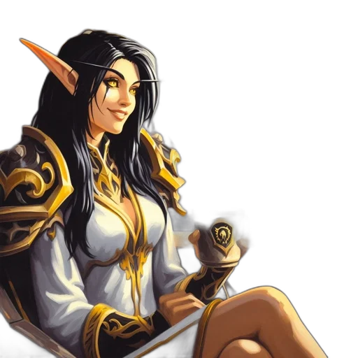 staff, fantasy art, concept art, pixel art, comic book art, golden, elfin-featured, woman transparent PNG cut-out