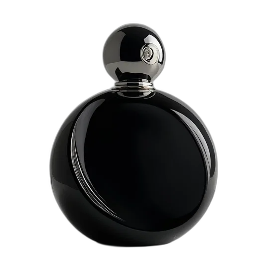 bottle, jewelry, crown, photorealistic, 3d render, sleek, black, perfume transparent PNG cut-out