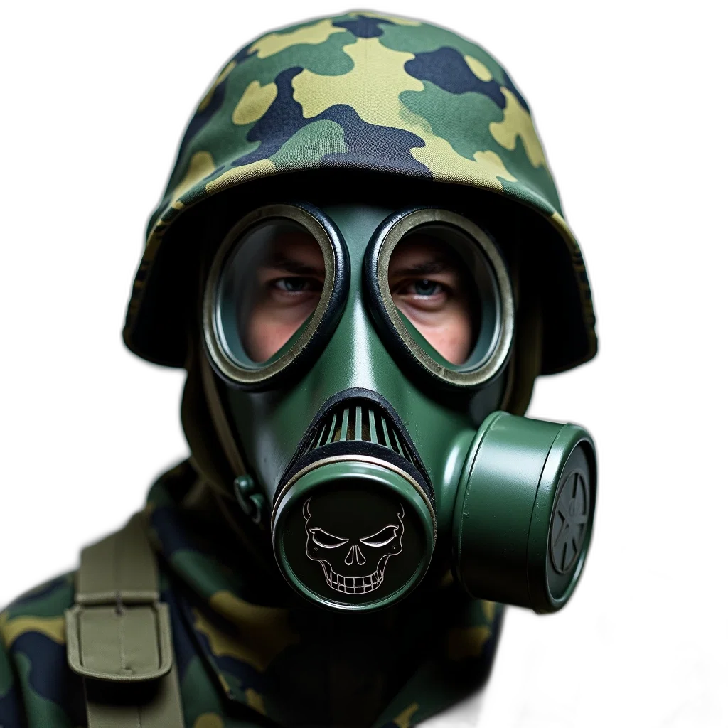 mask, face, jacket, concept art, photorealistic, green, close-up, person transparent PNG cut-out