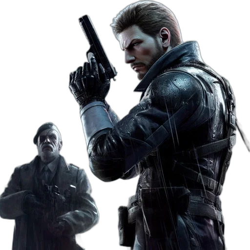 weapon, concept art, cyberpunk, comic book art, two, men, stand, rainy transparent PNG cut-out